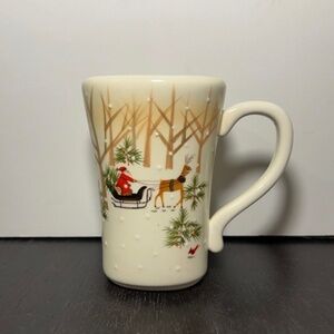 Hallmark Tall Hand Painted Santa Sleigh Reindeer Christmas Ceramic Coffee Mug